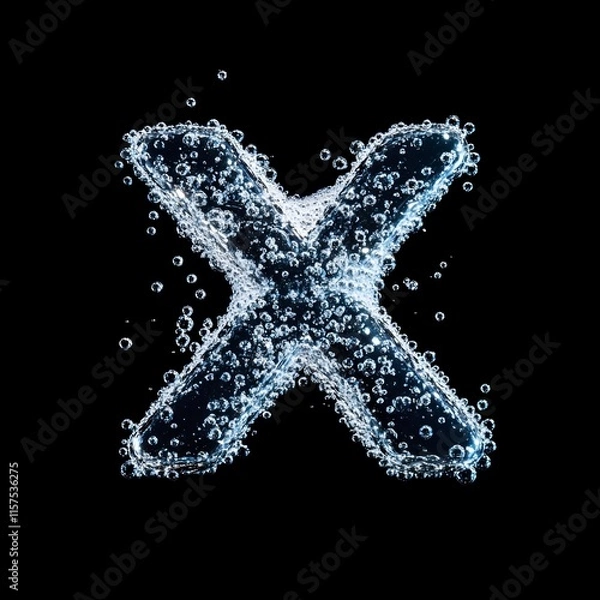 Fototapeta Sparkling Water Bubble X shaped Text on Black Background