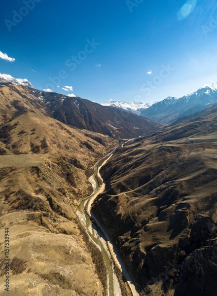 Fototapeta Beautiful aerial view of the mountain gorge. Landscape and nature of the North Caucasus