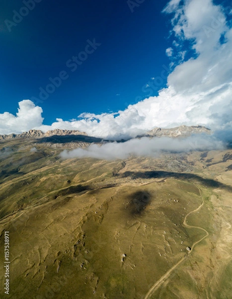 Fototapeta Beautiful aerial view of the mountainous area. Landscape and nature of the North Caucasus