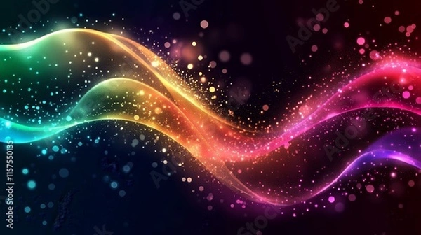 Fototapeta Abstract colorful wave background with glowing particles