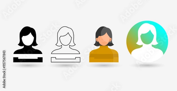 Obraz Female Avatar Icons Set - Female Illustrations in Flat, Line and Gradient Style.