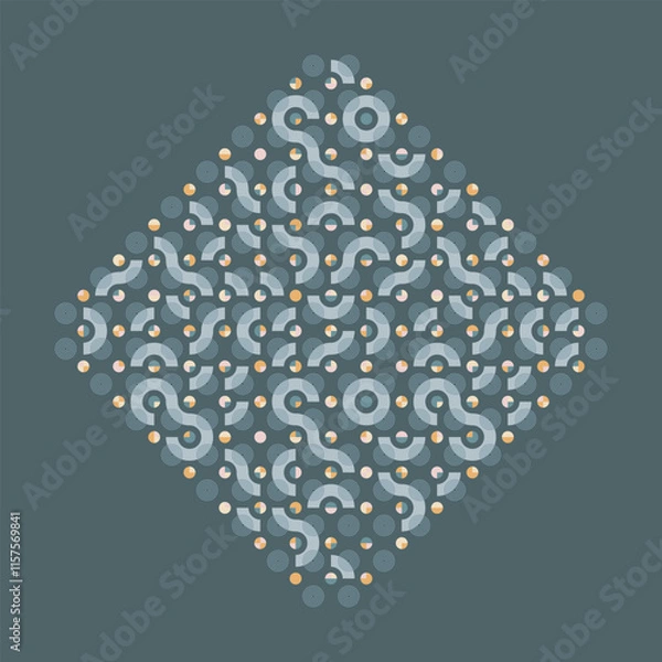 Fototapeta Rhombus Truchet vector pattern with random tiled wavy shapes and circles. Modern geometric illustration for T-shirt prints, home decor, carpets, tablecloth and stationery.