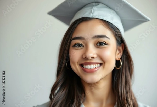 Fototapeta Portrait of a happy female graduate with a bright smile and sparkling eyes