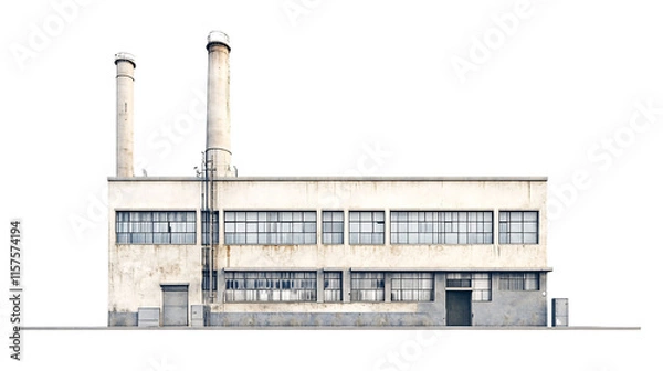 Fototapeta Factory Building Isolated on White Background - Industrial Structure