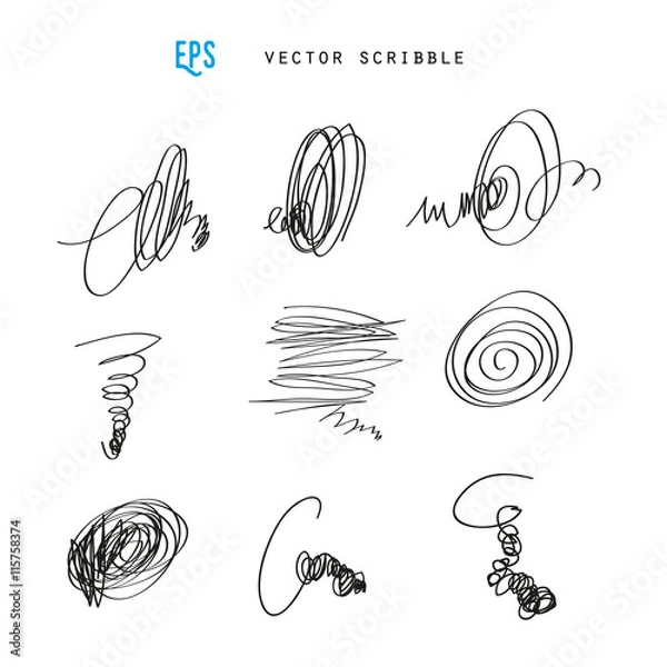 Obraz Set of vector scribbles. Sketchy drawings. Design elements.