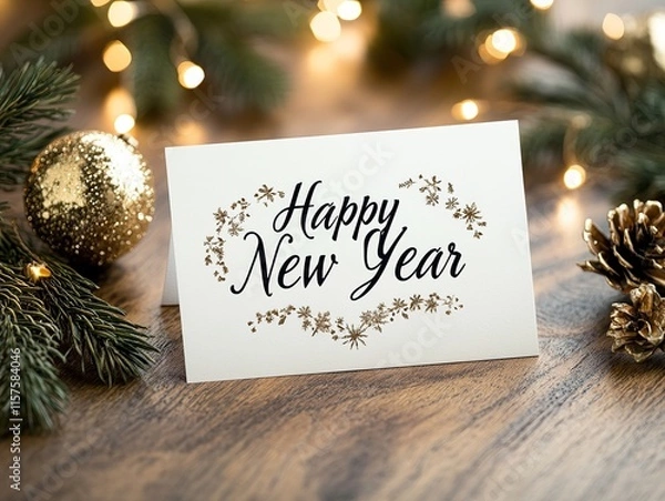 Fototapeta A New Year's card on a table, and some decorations