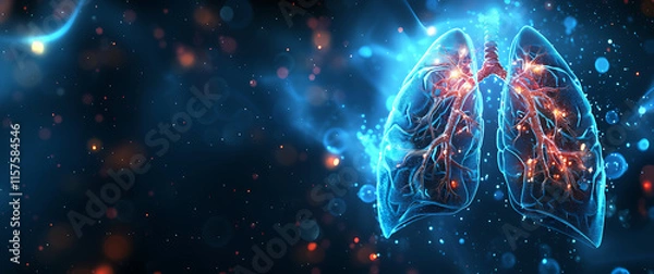 Fototapeta A stylized image of human lungs with glowing bronchial tubes, symbolizing the intricate structure and vital function of the respiratory system.