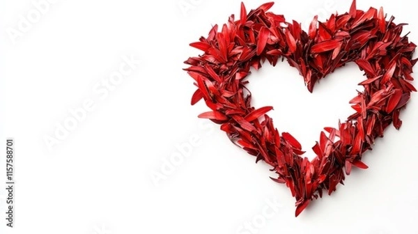 Fototapeta Heart-Shaped Arrangement of Vibrant Red Leaves on a White Background Highlighting Nature's Beauty and Symbolizing Love and Affection