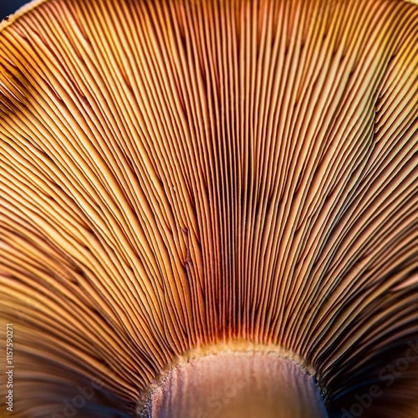 Fototapeta Abstract mushroom gills texture, under cap. Macro bottom view.
