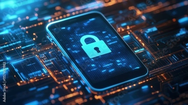 Fototapeta Mobile security technology digital environment modern smartphone secure interface innovative design for safety