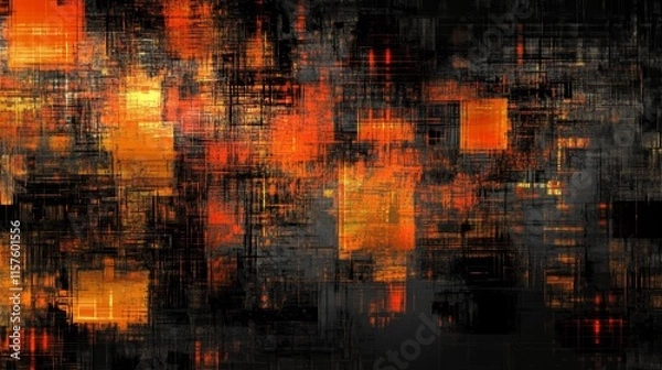 Fototapeta Abstract digital painting, dark orange and black geometric shapes.