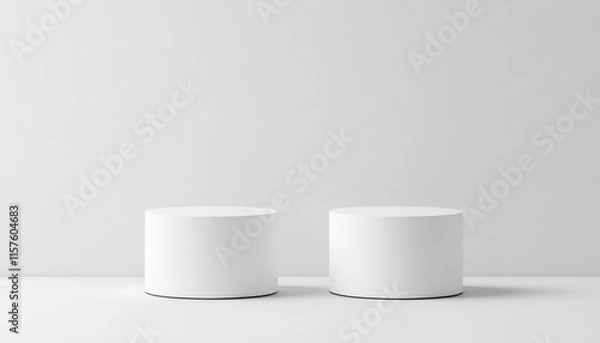 Obraz Minimalist White Cylinders Product Display Studio Background