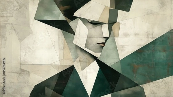 Fototapeta Abstract geometric portrait of a female in cubist style with muted tones