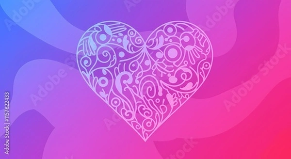 Fototapeta Abstract Line Art of a Valentine Heart, Valentine's Day Holiday, Messy Colorful Design