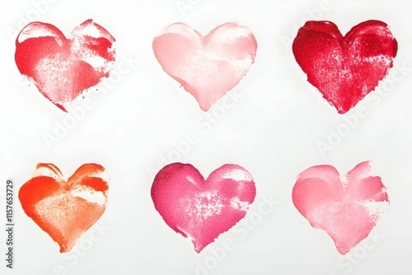 Fototapeta Colorful heart shapes showcasing various shades of red and pink on a white background
