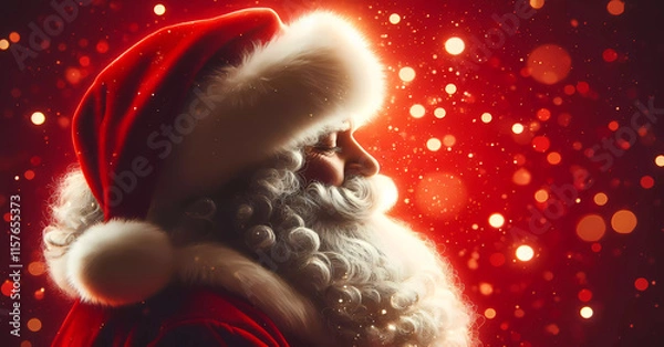 Fototapeta Christmas. Santa Claus with a big white beard on a red background. Generated AI