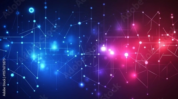 Obraz Futuristic digital network connection, glowing lines and nodes. Abstract technology background.