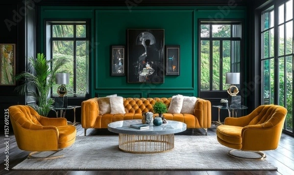 Fototapeta Art Deco blending bold metallics with geometric patterns, Generative AI
