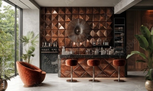 Fototapeta Art Deco blending bold metallics with geometric patterns, Generative AI