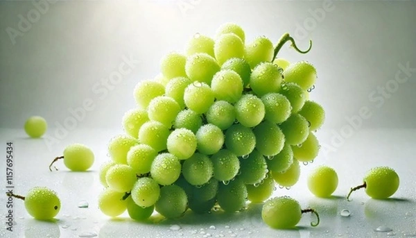 Fototapeta Fresh Green Grapes with Water Droplets on Light Background