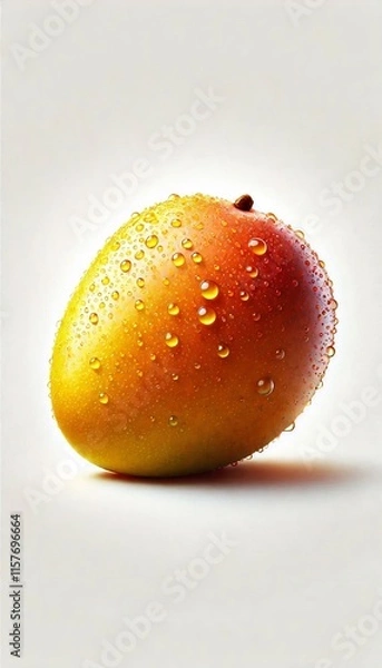 Fototapeta Mango with Water Droplets - Close-Up on Light Background