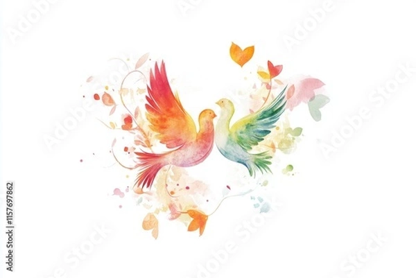 Obraz A beautiful watercolor painting of a vibrant bird in flight, with bright colors and soft textures