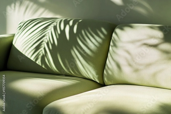 Fototapeta A green couch with a leafy pattern is sitting in the sun