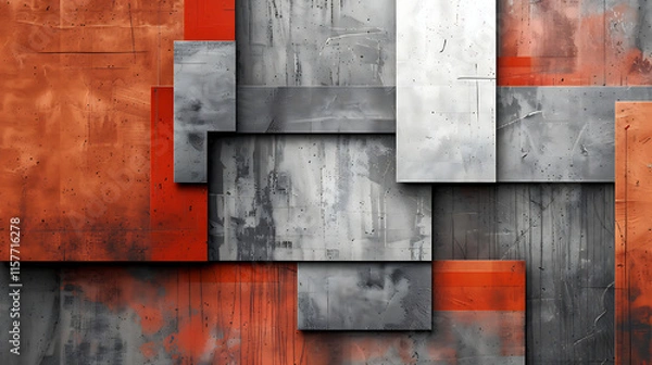 Fototapeta vertical backdrop with orange and grey geometric textures in an abstract design, a modern and contemporary pattern perfect for graphic design and digital art projects, a stock image

