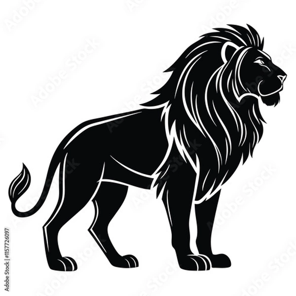 Obraz Lion silhouette, vector black color silhouette, on a white background