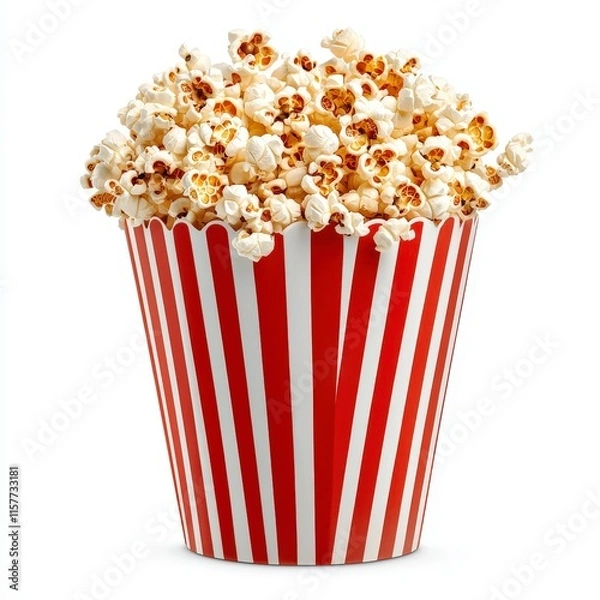 Fototapeta Delicious popcorn overflowing from a classic striped container, perfect for movie nights.