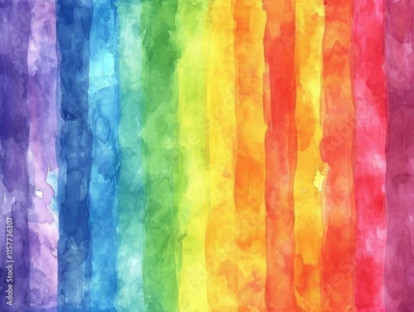 Fototapeta Vibrant Striped Watercolor Rainbow Abstract Background