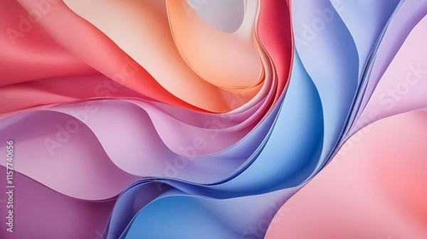 Fototapeta Swirling Pastel Paper Abstract Photo: Close-up View of Softly Curving Color Layers. AI Generated