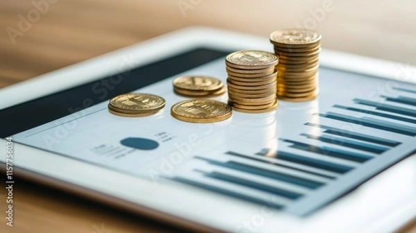 Fototapeta Modern Digital Investment Portfolio with Gold Coins