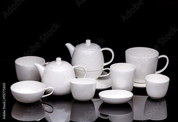 Fototapeta Tea cups with teapot