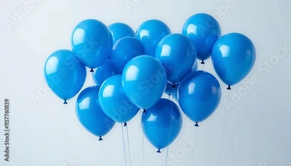 Fototapeta Graceful cluster of vibrant blue balloons on white background