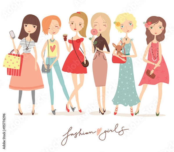 Fototapeta Fashion girls illustration set