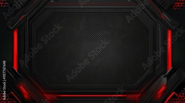 Fototapeta Abstract dark background with red neon frame. Futuristic technology design.