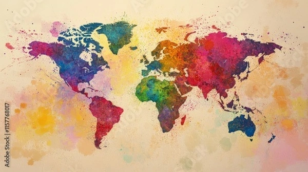 Fototapeta Vibrant World Map with Bold Colors and Design