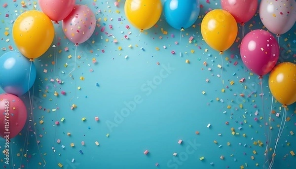 Fototapeta Joyful Celebration with Festive Balloons and Confetti Frame