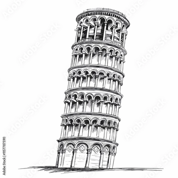 Fototapeta Detailed editorial vector illustration of Pisa tower monument in scribble style