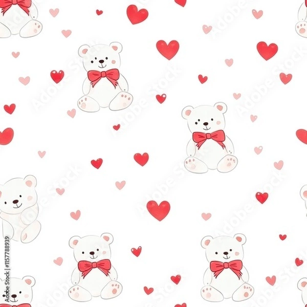 Fototapeta Sweet and charming bear pattern featuring hearts for playful designs ideal for childrens decor or festive occasions. Generative AI