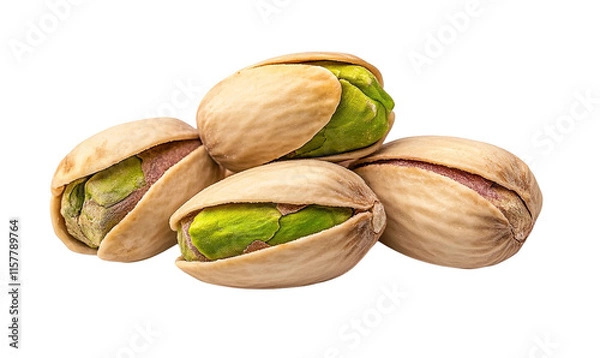 Fototapeta Pistachios in their shells displayed on a transparent background showcasing vibrant green nuts