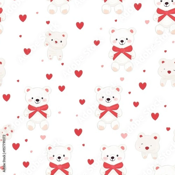 Fototapeta Cute illustration featuring teddy bears and hearts, perfect for creative projects and designs. Generative AI