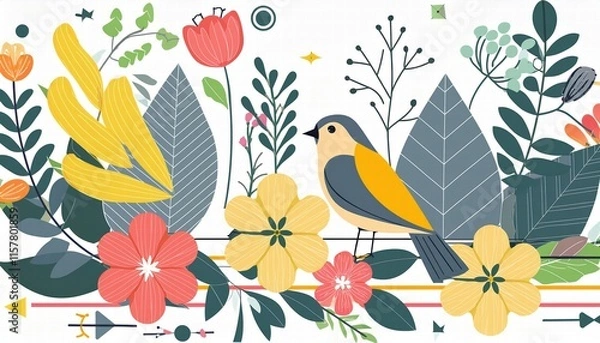 Fototapeta Vibrant Geometric Patterns A Collection of Simple Flat Designs Featuring Decorative Flowers in Bright Colors Perfect for Modern Art Enthusiasts and Designers Alike