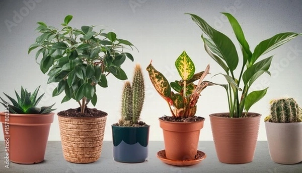 Fototapeta Indoor House Plants in Elegant Ceramic Pots Collection Perfect for Home Decor, Air Purification, and Bringing Nature Indoors Enhance Your Living Space with Lush Greenery