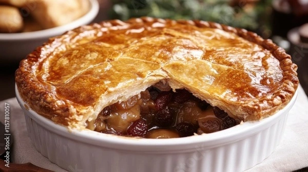 Fototapeta Classic pie with dried fruits and nuts perfect for holiday gatherings or festive desserts