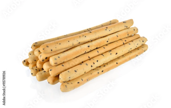 Obraz pile of crispy bread stick with black sasame on white background