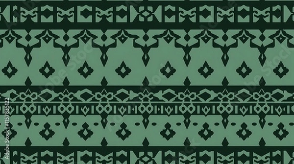 Fototapeta Green Geometric Seamless Pattern: A mesmerizing pattern of intricate geometric shapes, a captivating blend of traditional and modern design elements.