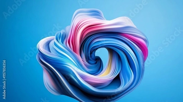 Fototapeta Vibrant Swirling 3D Render: Abstract Fluid Art Design Against a Blue Background. AI Generated