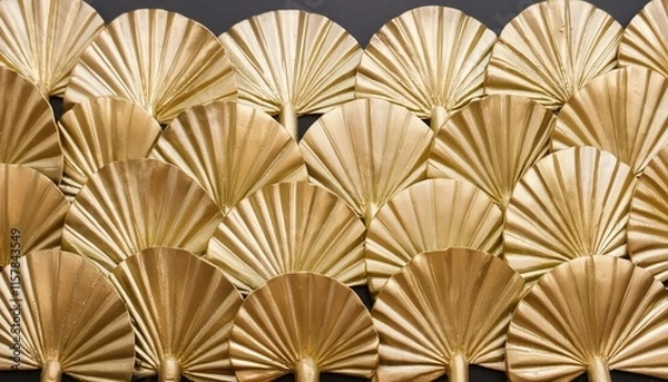 Fototapeta Seamless Golden Art Deco Palm Fan or Shell Line Pattern Vintage Abstract Geometric Arch Design Elegant Retro Style for Interior Decor, Fashion, and Graphic Projects